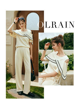 OLrain欧芮儿法式圆领套头卫衣女夏季2023年新款时尚露肩轻薄上衣