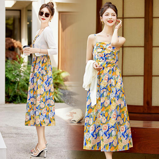 夏装新款，时尚印花连衣裙套装HR-MY2352-1 商品图0