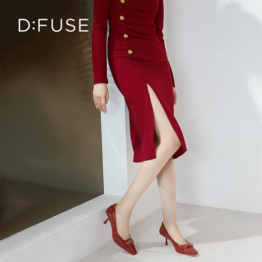 DFuse迪芙斯秋款浅口高跟细跟法式方头单鞋女纯色漆面牛皮DF33111125 商品图7
