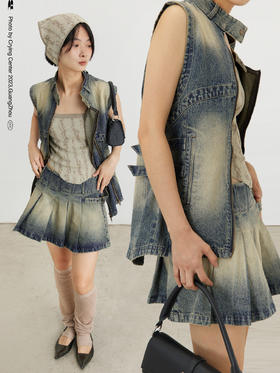 CryingCenter 复古怀旧洗水牛仔马甲背心套装 哭喊中心