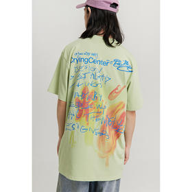 CryingCenter 涂鸦手写满印字母花花纯棉绿T休闲潮情侣 哭喊中心