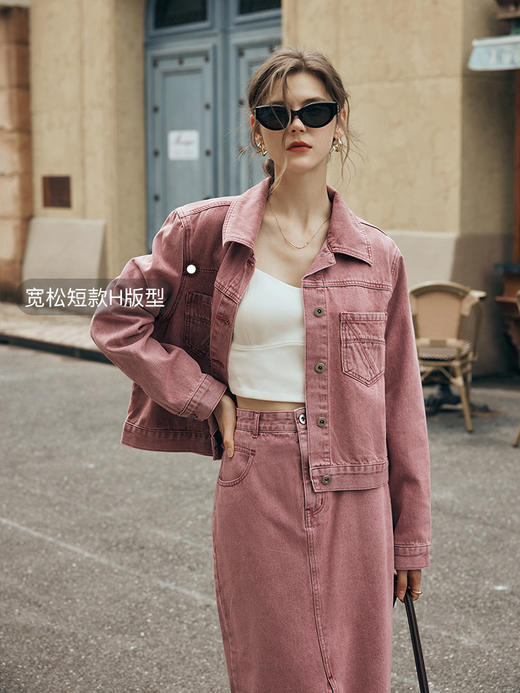 OLrain欧芮儿法式粉色牛仔外套女夏季2023年新款复古甜美休闲外套 商品图2