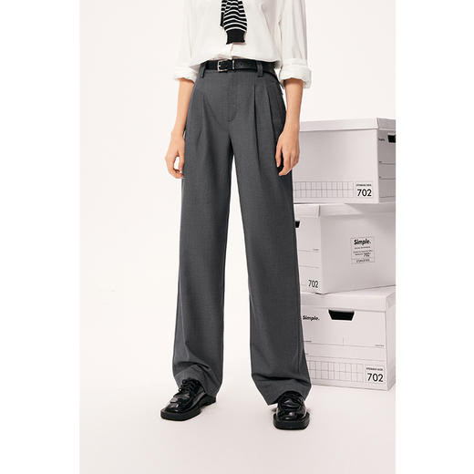 【严选】诗凡黎秋宽松双褶设计直筒拖地裤7E7251571 商品图1