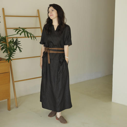 绽放466-467朵/新中式香云纱真丝桑蚕丝提花双面穿V领T恤半身裙 商品图0