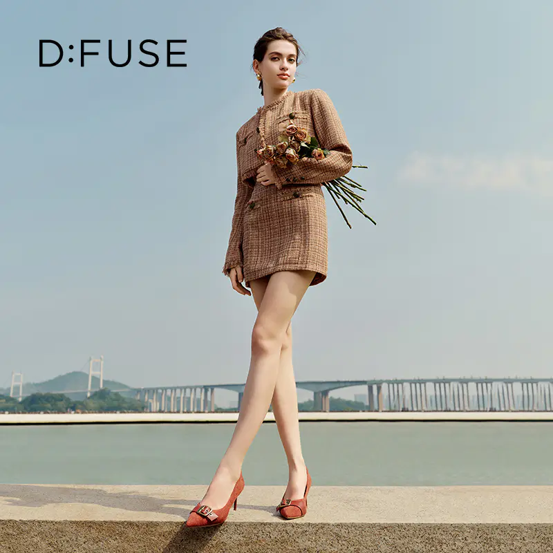 dfuse迪芙斯2023秋季新款简约通勤细跟尖头浅口单鞋女df33111126