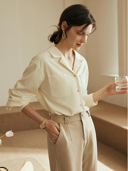 OLrain欧芮儿法式杏色长袖衬衫女夏季2023年新款宽松减龄垂感衬衣 商品图0