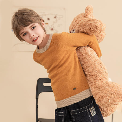 mettekids男童羊绒衫2023秋冬新款厚款毛衣儿童纯色针织打底衫 商品图2