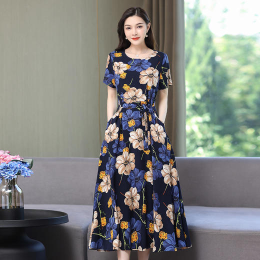 舒适百搭，夏外穿年轻款妈妈碎花大摆长裙棉绸连衣裙SH87 商品图7
