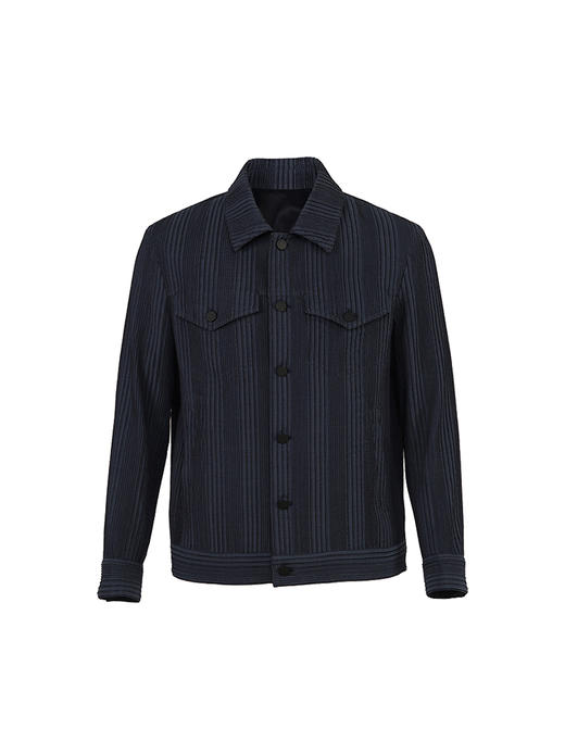 callisto藏青弹力羊毛翻领条纹夹克
 ASFEJ035C 商品图0