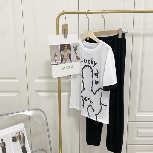 【2套家居服69.9捡漏装！】春夏新款懒人小萌兔休闲家居服卡通套装 网红透气冰丝凉凉两件套装 袖口拼接撞色设计 脚口束口设计方便舒适 松紧腰头随意调节 适应各种身材 可爱又舒适！ 商品图5