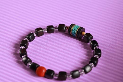 ZGT0105°紫光檀四方来财珠|白水晶手链手串 商品图2