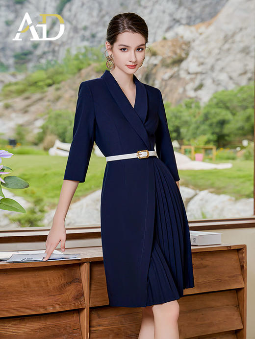 AD高端气质正装连衣裙OL通勤粉色西装裙百褶女夏季主持人演讲服装 商品图4