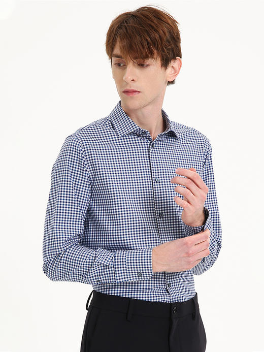 callisto蓝白棋盘格全棉长袖衬衫 FSSTL045Y BL 商品图1