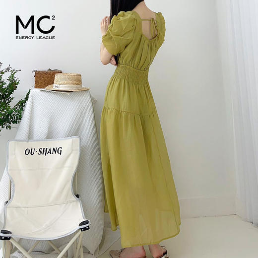 mc2方领腰部打揽净色长款连衣裙女装新款显白素色高级感舒适长裙 商品图2