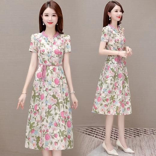 B6461       法式清新气质印花修身显瘦V领连衣裙（（特价不退换，细节有差异，以实物为准） 商品图1