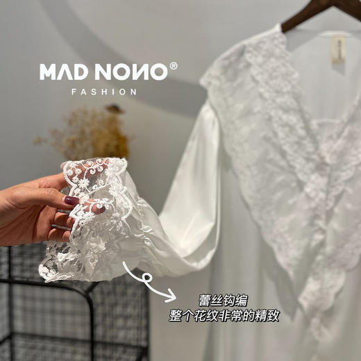 MAD NONO日系元气睡裙2023年夏季新款性感蕾丝薄白色长袖睡衣裙子 商品图1