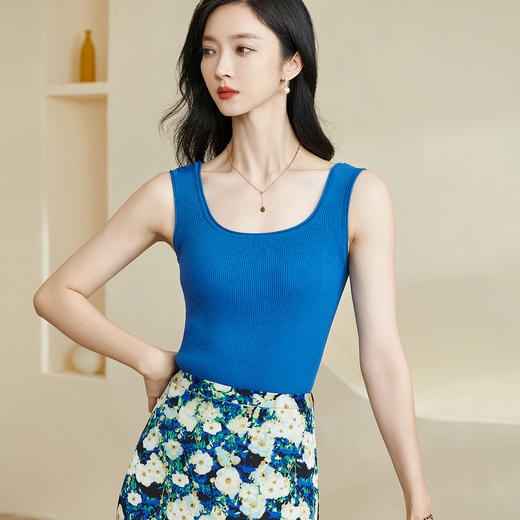 剩XL/S/M/L 米思阳2025秋夏新款简约大方纯色针织方领背心修身百搭内搭女0028 商品图1