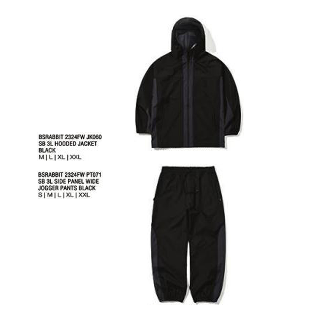 BSRABBIT 23-24 【JK060  PT071】 SB 3L HOODED JACKET  SB 3L SIDE PANEL WIDE JOGGER PANTS  BLACK