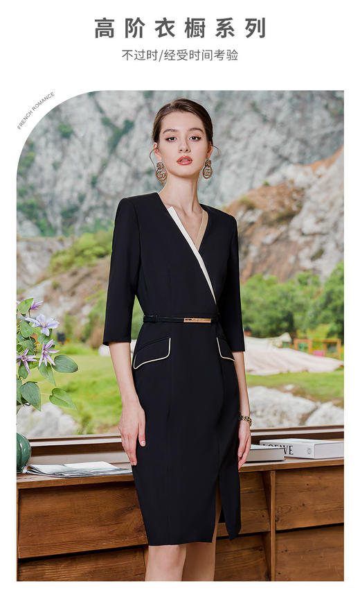 AD显瘦气质连衣裙女洋气小V领醋酸西装包臀裙高端美容院工作服 商品图8