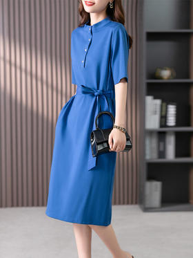 YX【现货7天】法式高级感气质连衣裙女夏季2024新款韩版系带收腰显瘦直筒裙