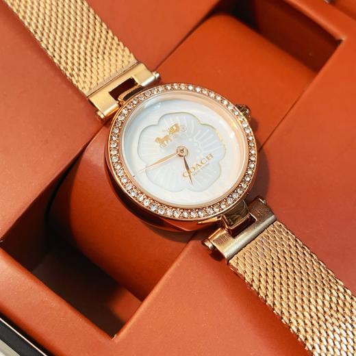 COACH/蔻驰 CARY系列迷人气质休闲时尚米兰编制钢带手表 CARY系列无数字表盘花朵时标浪漫摩登腕表 商品图11