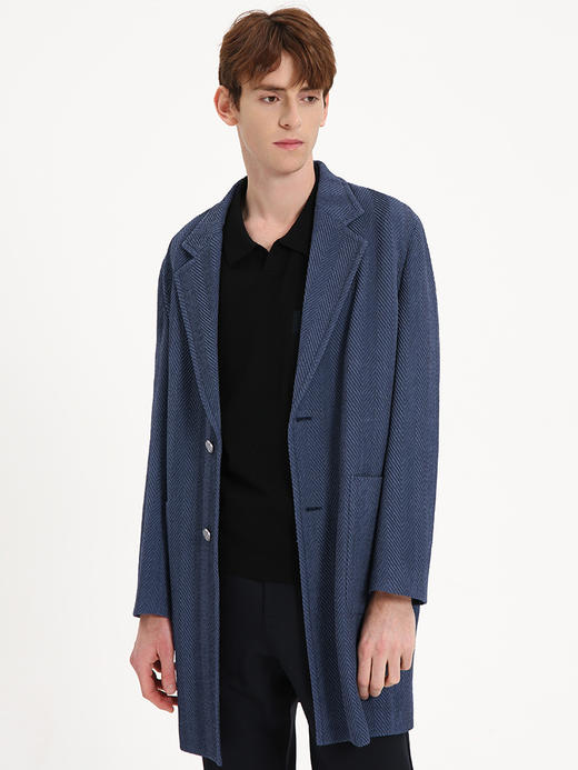 callisto蓝色弹力羊毛中长款翻领风衣 ASFES035Y BL 商品图0