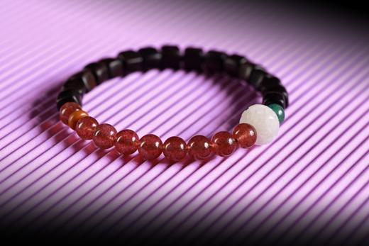 ZGT0103°紫光檀四方来财珠|草莓晶手链手串 商品图2