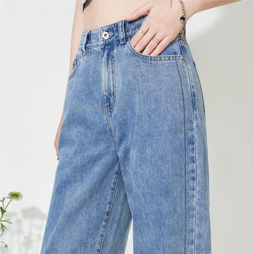 逸阳直筒牛仔裤女2023年夏季新款高腰宽松显瘦阔腿裤女长裤子0136 商品图3