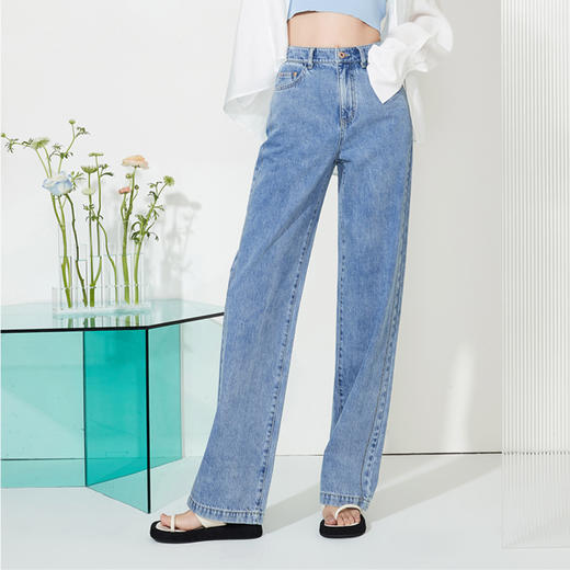 逸阳直筒牛仔裤女2023年夏季新款高腰宽松显瘦阔腿裤女长裤子0136 商品图1