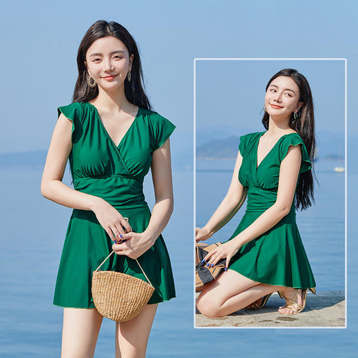 新款女士泳衣连体，纯色保守涉水泳装GF-8861 商品图2