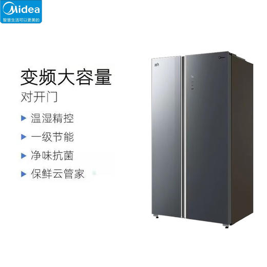 【下单前咨询地址库存】美的（Midea）610升对开门双开门风冷无霜一级能效双变频大容量超薄净味节能省电钢化玻璃智能家用电冰箱 对开门BCD-610WKGPZM(E)墨兰灰-隐秀 商品图0