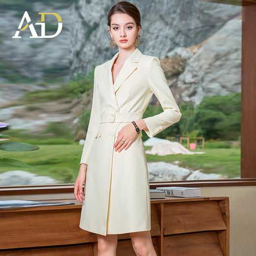 AD鹅黄色连衣裙职业装气质女神范收腰西装裙女高端主持人正装裙子 商品图2
