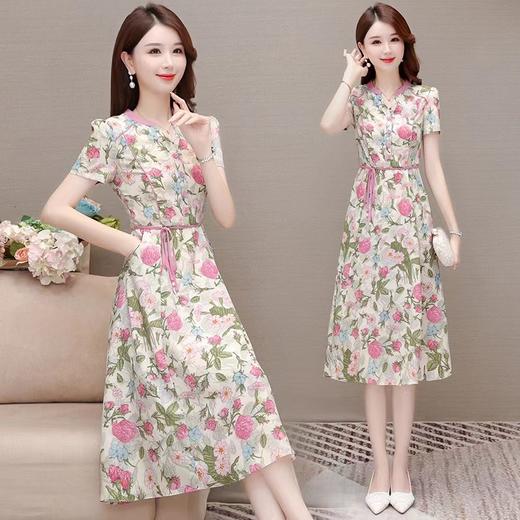 B6461       法式清新气质印花修身显瘦V领连衣裙（（特价不退换，细节有差异，以实物为准） 商品图0