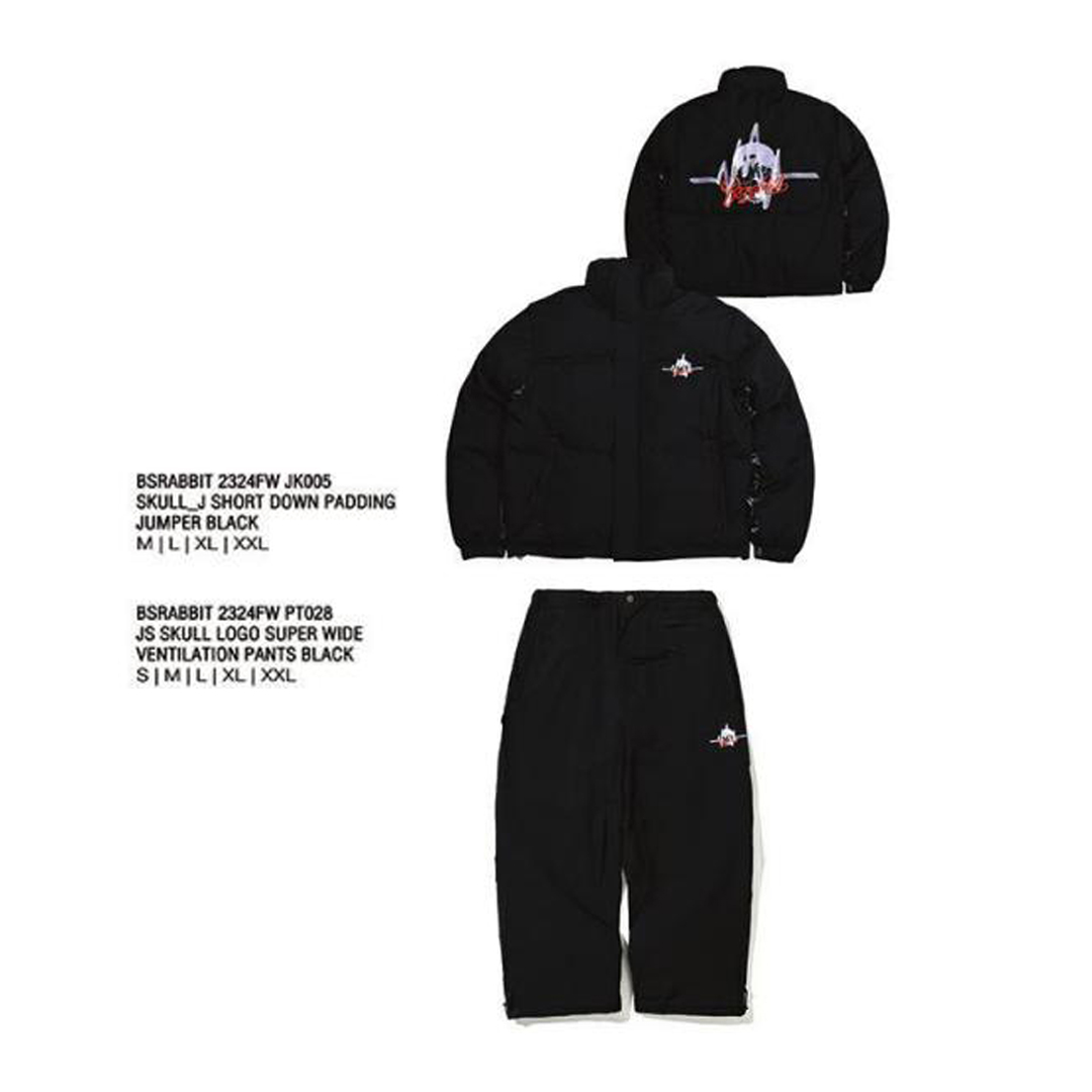 BSRABBIT 23-24 【JK005  PT028】 SKULL_J SHORT DOWN PADDING JUMPER M  SUPER WIDE VENTILATION PANTS S
