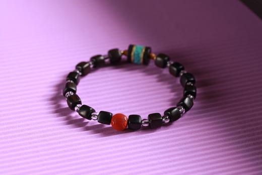 ZGT0105°紫光檀四方来财珠|白水晶手链手串 商品图4