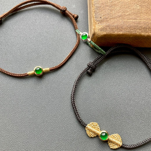 高冰种阳绿翡翠蛋面编织手绳 商品图5
