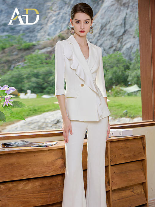 AD白色西装正装女职业套装高级感荷叶边薄款小西服气质轻熟风女装 商品图2