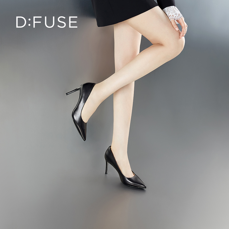 DFuse迪芙斯秋季新款牛皮尖头气质细跟高跟单鞋女DF33111050