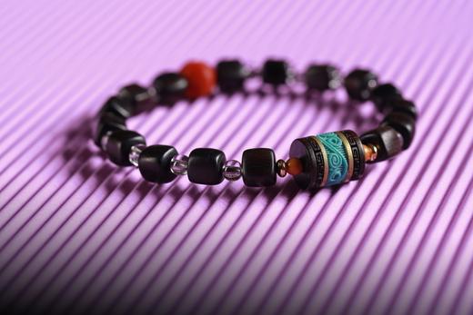 ZGT0105°紫光檀四方来财珠|白水晶手链手串 商品图5