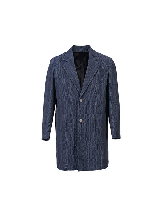 callisto蓝色弹力羊毛中长款翻领风衣 ASFES035Y BL 商品图3