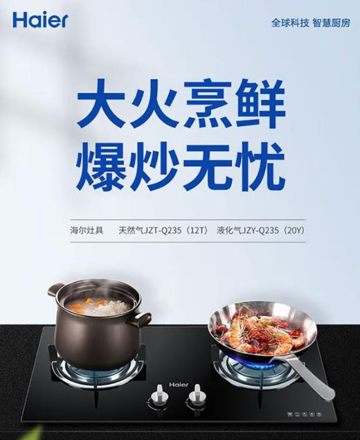海尔燃气灶煤气灶双灶家用4.2KW宽频大火力智能熄火JZT-Q235(12T) 商品图0