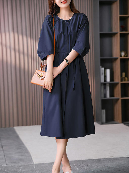 U89046YX【现货7天】法式气质收腰连衣裙女长款2024夏季新款韩版系带衬衫长裙子 商品图4