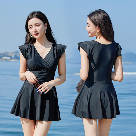 新款女士泳衣连体，纯色保守涉水泳装GF-8861 商品图0