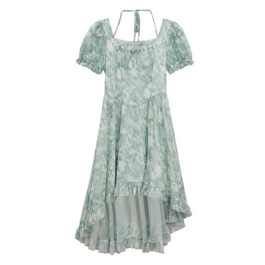 夏日清新，穿上很仙的方领挂脖连衣裙女新款森系不规则收腰短袖裙子，时尚优雅，彰显女性自信与青春。 商品图5