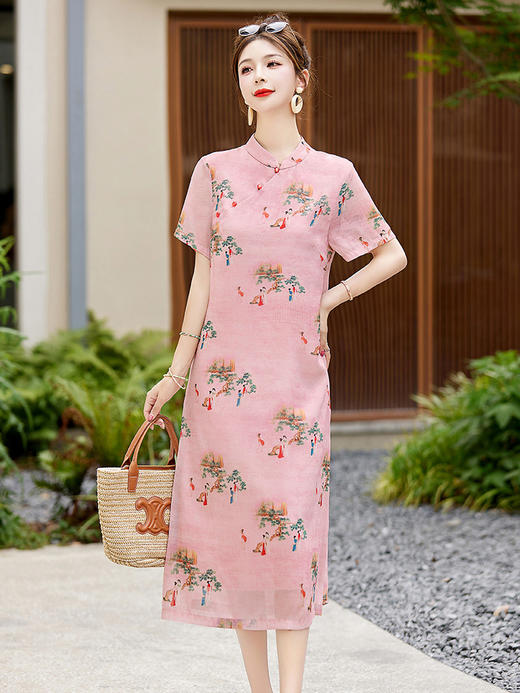 新中式文艺复古优雅印花长裙轻薄透气HR-WG23689 商品图2