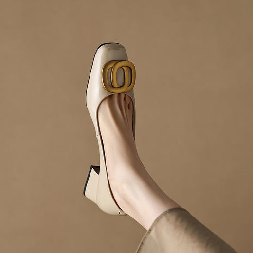 优雅名媛风金属方扣，韩版浅口羊漆皮方头单鞋DTN-A228-2 商品图5