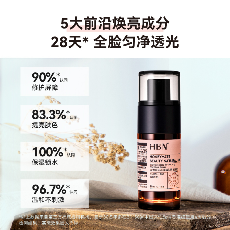 ⭐【绝版无补，69元抢HBN发光精华30ml】HBN麦角硫因晶璨精华液，提亮+K氧+退暗沉，清爽嫩白不粘腻