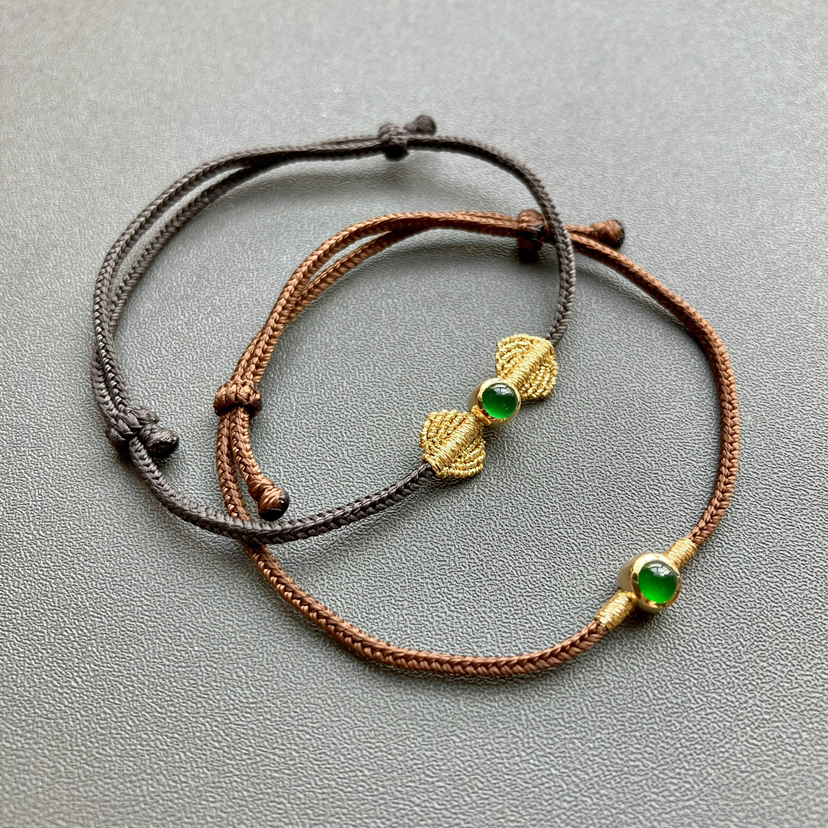 高冰种阳绿翡翠蛋面编织手绳