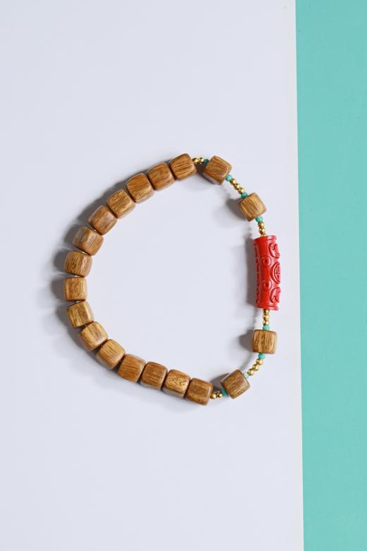 LT0007°绿檀四方来财珠|朱砂手链手串 商品图1