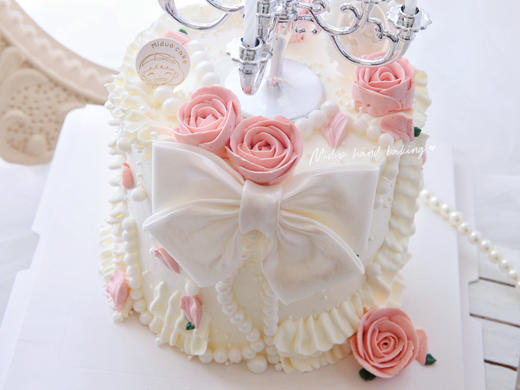 女士款 珠光宝气 蝴蝶结 烛台 粉粉小玫瑰 翻糖 韩式裱花蛋糕 商品图1